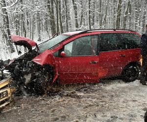 Czołowe zderzenie na DW 214 w Pałubicach. W wypadku poszkodowanych zostało pięć osób