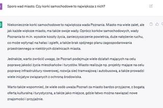 ChatGPT opowiedział o wadach i zaletach Poznania