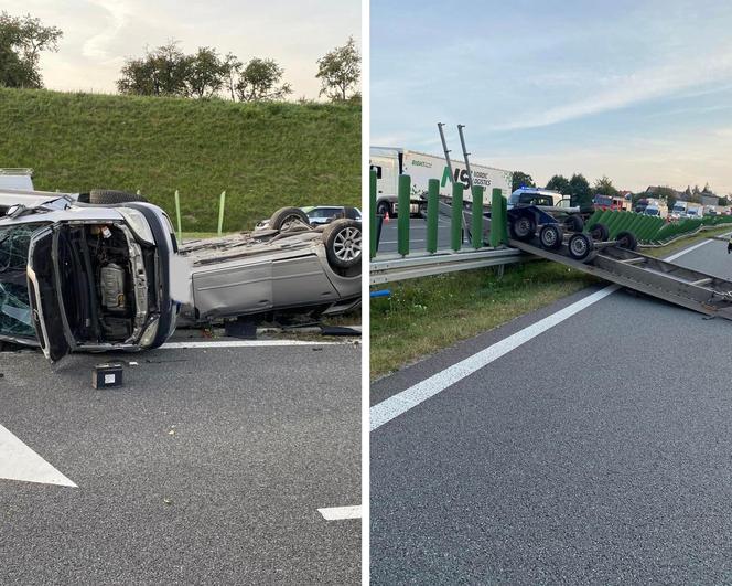 Wypadek lawety na A1 w kierunku Katowic. Auta do kasacji