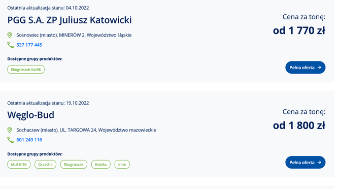 Ceny węgla ze strony cieplo.gov.pl