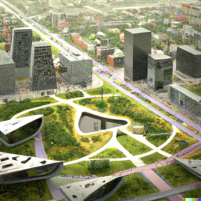 Według DALL-E Katowice będą bardzo zielonym miastem