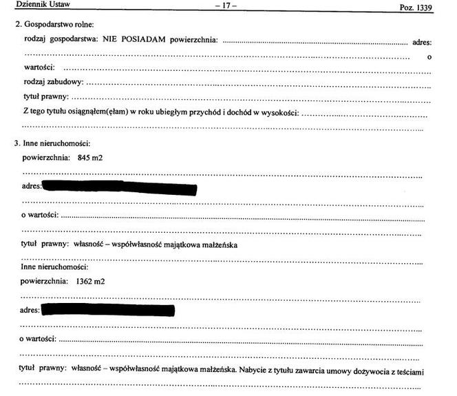Fragment oświadczenia majątkowego