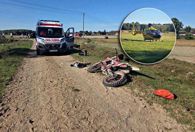 Tragedia na drodze. Wjechał w krowę motocyklem. Zwierzę nie żyje, lądował śmigłoiwec LPR