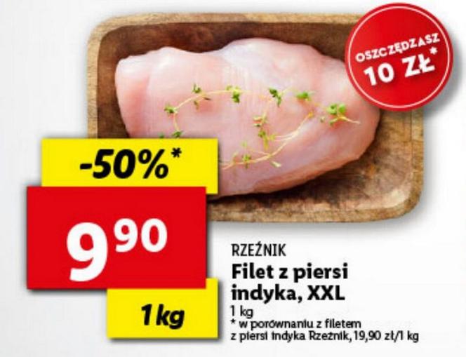 jednym z hitów jest filet z piersi indyka XXL -  9,90 zł/ 1 kg. W super cenie jest też mięso z nogi kurczaka - 7,99 zł/1 kg, żeberka wieprzowe paski - 14,19 zł/1 kg, polski udziec wołowy 24,99 zł/ 1 kg.