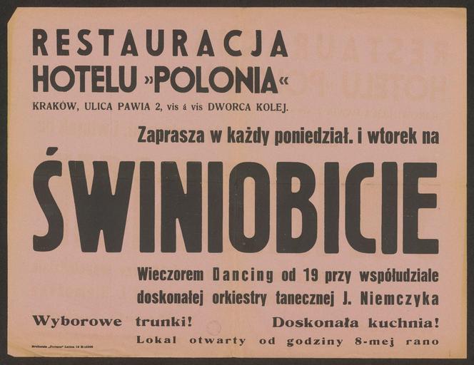 Zaproszenie na dancing i świnibicie w Hotelu Polonia, rok 1946