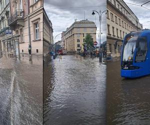 Powódź w centrum Krakowa! Woda potężną falą przeszła tuż obok Rynku Głównego [GALERIA]