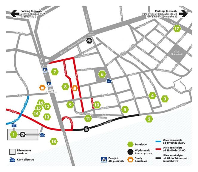 Bella Skyway Festival 2024 w Toruniu: Mapa z zamknięciami