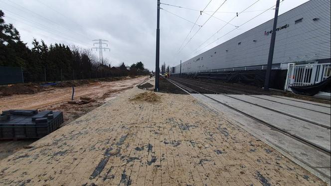 Budowa zajezdni tramwajowej Annopol w lutym 2024 r.