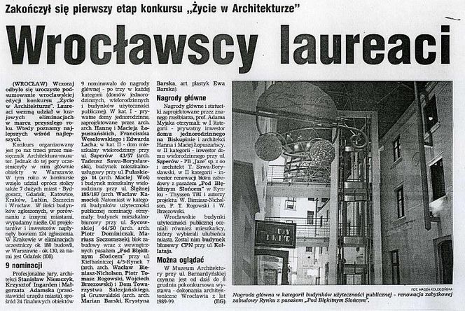 Wrocławscy laureaci, Gazeta Wyborcza nr 279, 30.11.1999