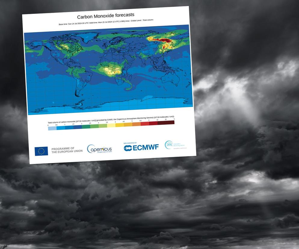 Tlenek węgla nad Europą. Koncentruje się nad Polską