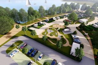 Wizualizacja parku kamperowego wraz z infrastrukturą towarzyszącą w Osłoninie