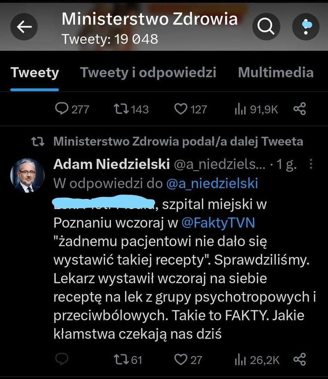 Minister Niedzielski złamał tajemnicę lekarską. NIL: Możliwość popełnienia przestępstwa