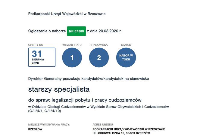 starszy specjalista do spraw: legalizacji pobytu i pracy cudzoziemców 