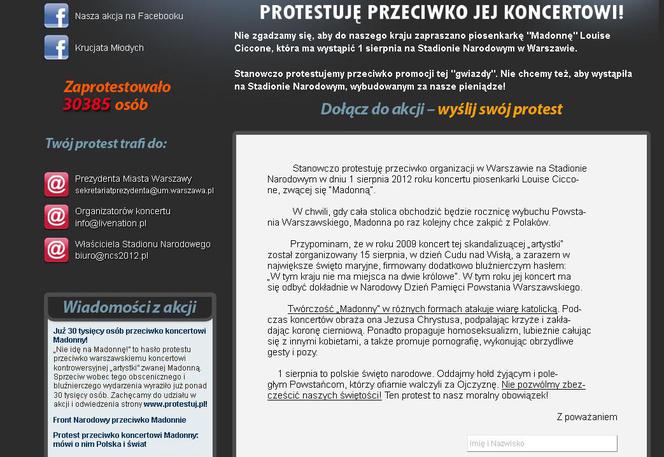 Koncert Madonny 1.08.2012 w Warszawie. PROTEST katolików z Krucjaty Młodych