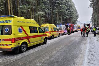 Potworny wypadek pod Krynicą-Zdrój! Nie żyje 32-latek ze Słowacji. Bus z 4 osobami rozbił się o drzewo [ZDJĘCIA]