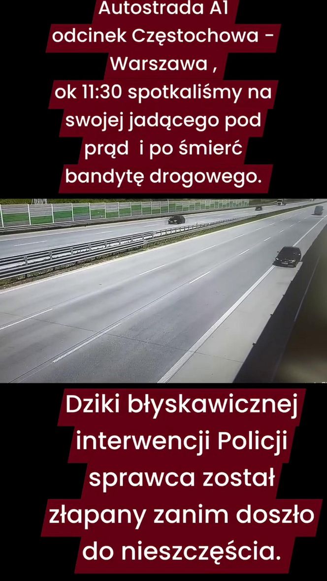 Wiceminister infrastruktury o szokującym zdarzeniu na A1 pod Piotrkowem Tryb. Kierowca BMW jechał pod prąd prosto na niego [ZDJĘCIA].