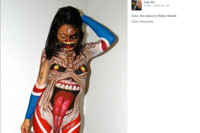 Artysta malujący na ciałach modelek oddał hołd Iron Maiden