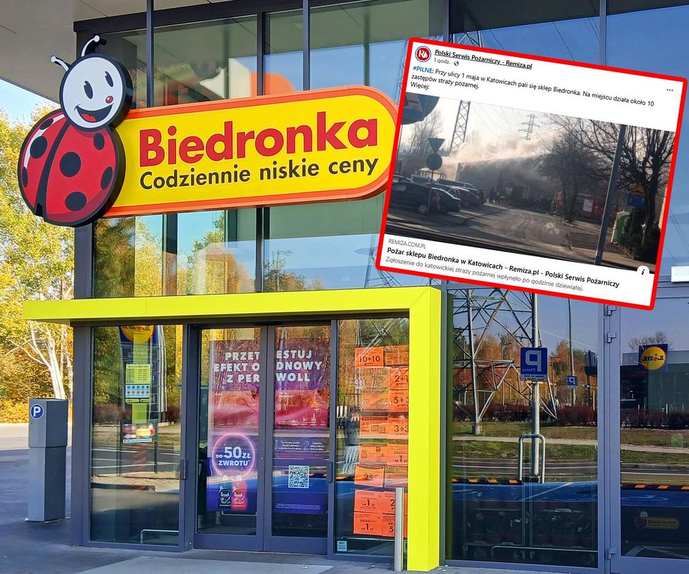 Pożar Biedronki w centrum Katowic! Ewakuacja, służby w akcji