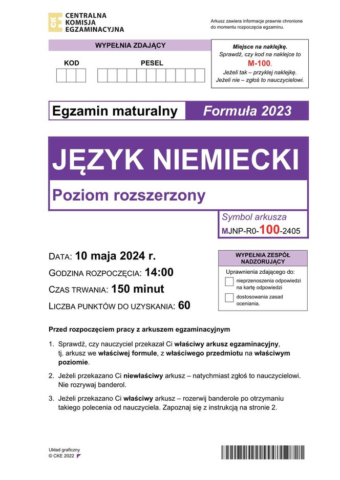 Matura 2024: język niemiecki poziom rozszerzony ARKUSZ CKE [NOWA FORMUŁA 2023]