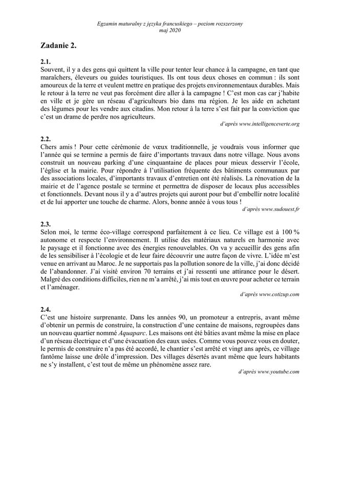 Matura 2020 AKUSZE CKE, transkrypcje: j. francuski p. rozszerzony, 2