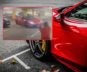 Influencer driftował na parkingu podziemnym. Uszkodził swoje Ferrari i zaparkowanego Forda, po czym odjechał 