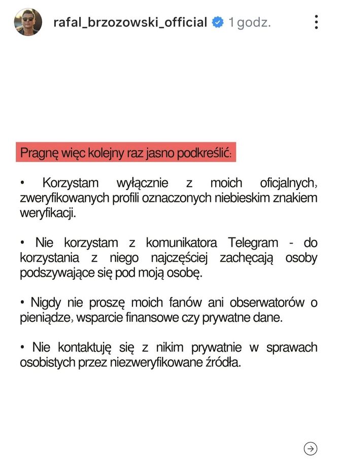 Rafał Brzozowski jest ofiarą stalkingu. Przestrzega swoich fanów i prosi o wzmożoną ostrożność.