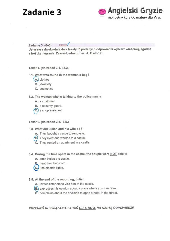 Matura 2024 - odpowiedzi angielski NOWA FORMUŁA - ZADANIE 3