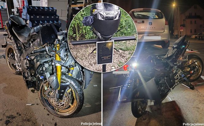 Jelenia Góra. Kask skradziony z krzyża przy ul. Wolności został odnaleziony. To pamiątka na cześć zmarłego motocyklisty [ZDJĘCIA].