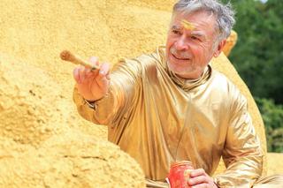 Nieczynny wybieg dla niedźwiedzi pomalowany na złoto