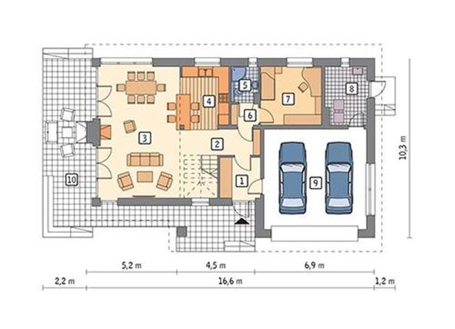 Projekt domu M210 Jasna przestrzeń z katalogu Muratora - plan parteru