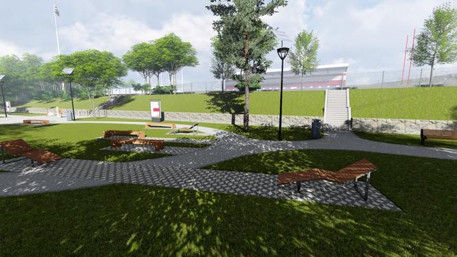 "Edukacyjny ekotaras" -   propozycja zagospodarowania terenu przyległego do Olimpijskiego Stadionu Rugby z widokiem na dolinę i Łynę.