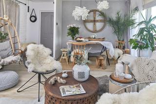Salon w stylu scandi boho