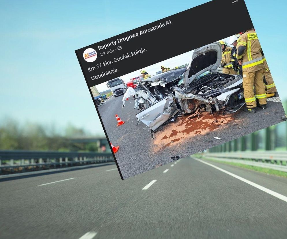 Kolizja na autostradzie A1 w kierunku Gdańska. Są utrudnienia w ruchu 