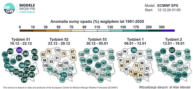 Anomalia opadów w Polsce. Druga połowa grudnia będzie mokra