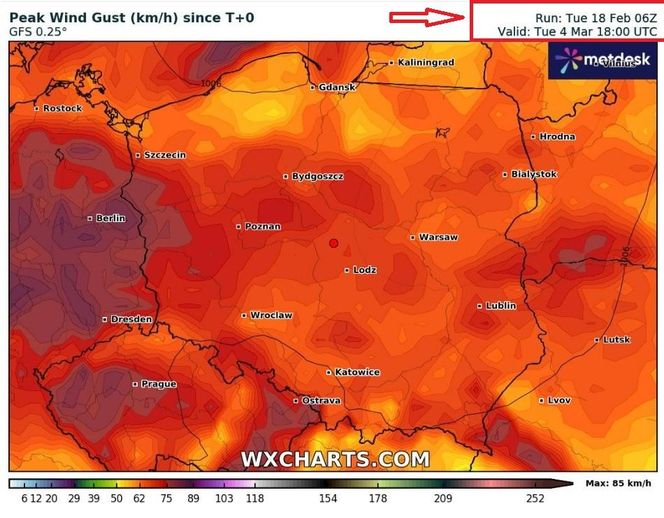 Wiatr w Polsce pod koniec lutego 2025 