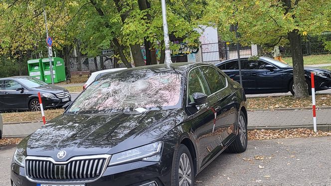 Zdewastowane auta na parkingu w Warszawie