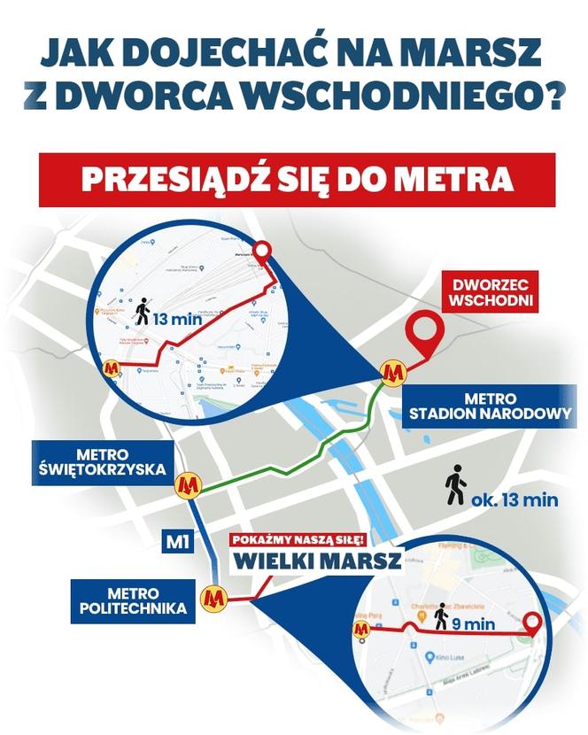 Marsz 4 czerwca. Jak dojechać z Dworca Wschodniego?