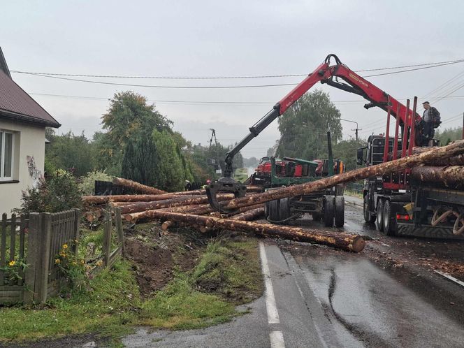 Wypadek w Mircu! Przewróciła się ciężarowka z drewnem, uszkodziła gazociąg