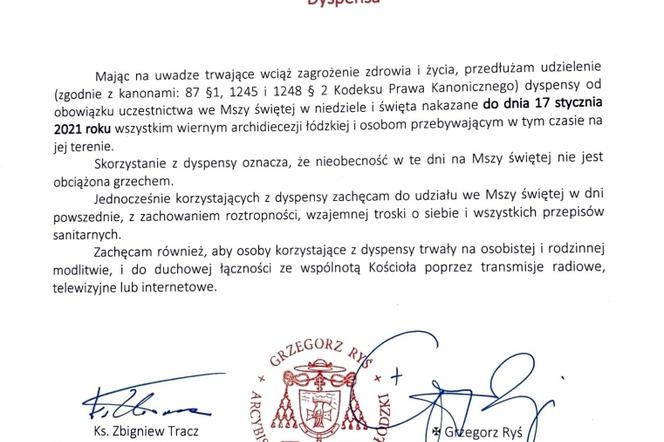 Abp Grzegorz Ryś: dyspensa do 17 stycznia