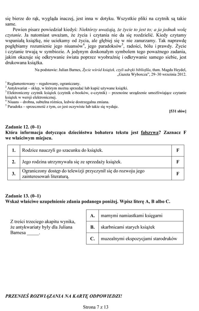 EGZAMIN GIMNAZJALNY 2014 POLSKI: ARKUSZE, ODPOWIEDZI - OFICJALNE Z CKE