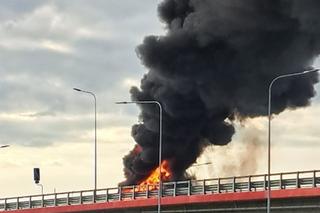 Czarne kłęby dymu nad Warszawą. Płonie dostawczak na ekspresówce 