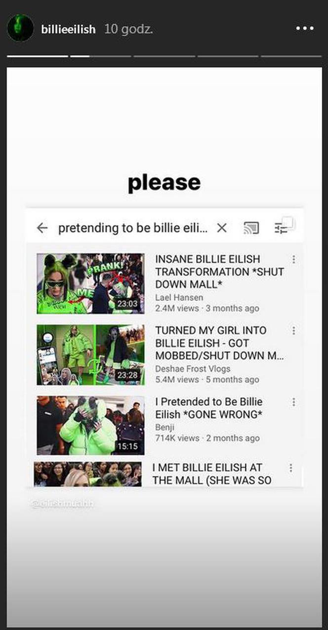 sobowrótki Billie Eilish na Youtube