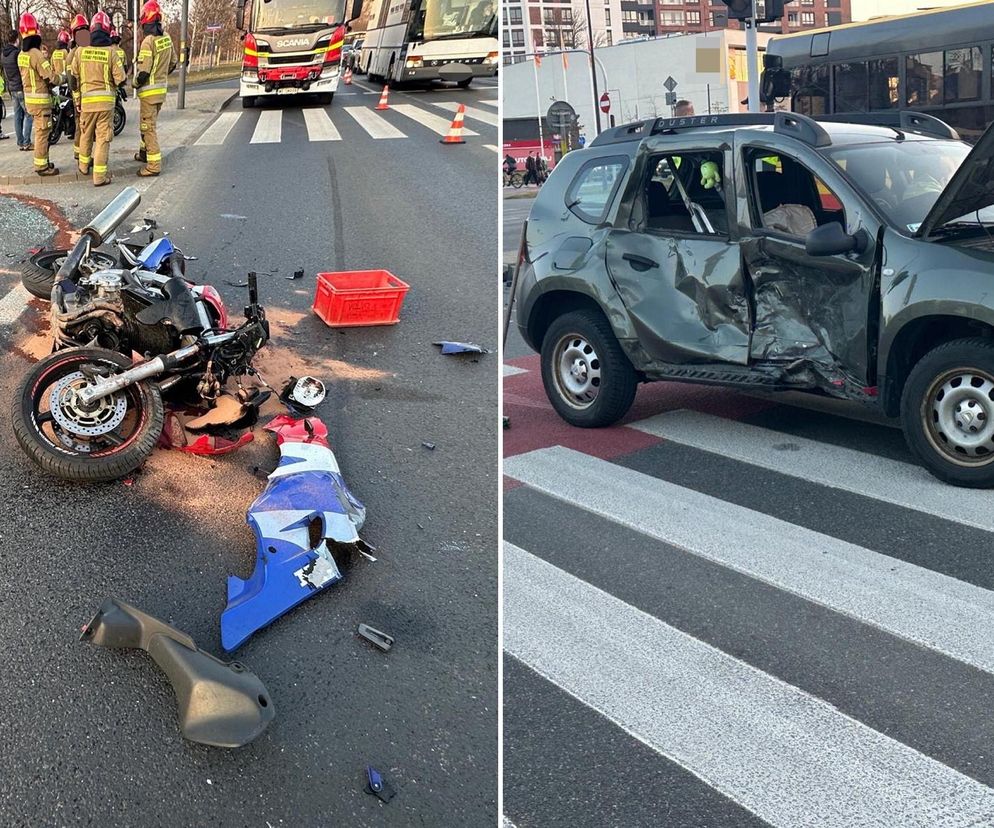 Śmiertelny wypadek na Ursynowie. Morocyklista wjechał w bok osobówki. Nie żyje