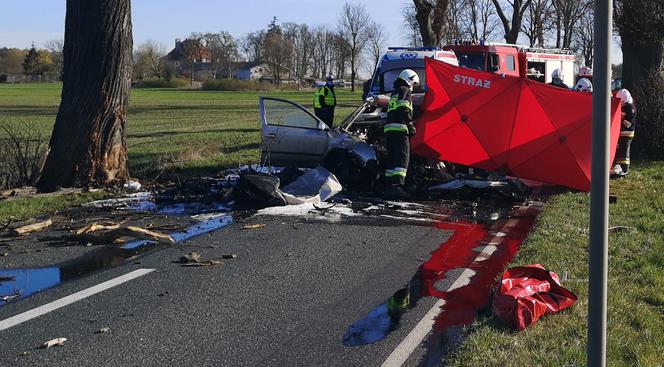 Tragedia pod Nakłem. Kierowca roztrzaskał się na drzewie