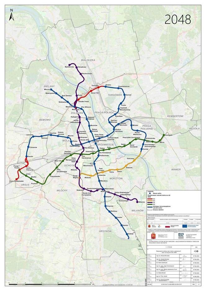 Plany rozbudowy sieci metra warszawskiego do 2048 r.