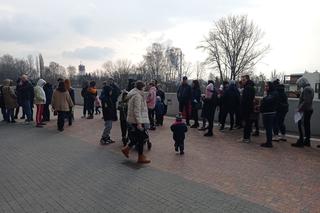 Tłumy przed centrum obsługi uchodźców zlokalizowanym w TAURON Arenie w Krakowie