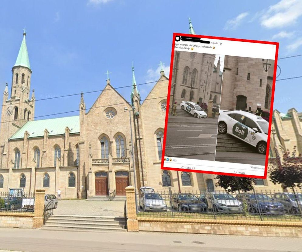Kierowca Bolta zawisł na schodach przed kościołem