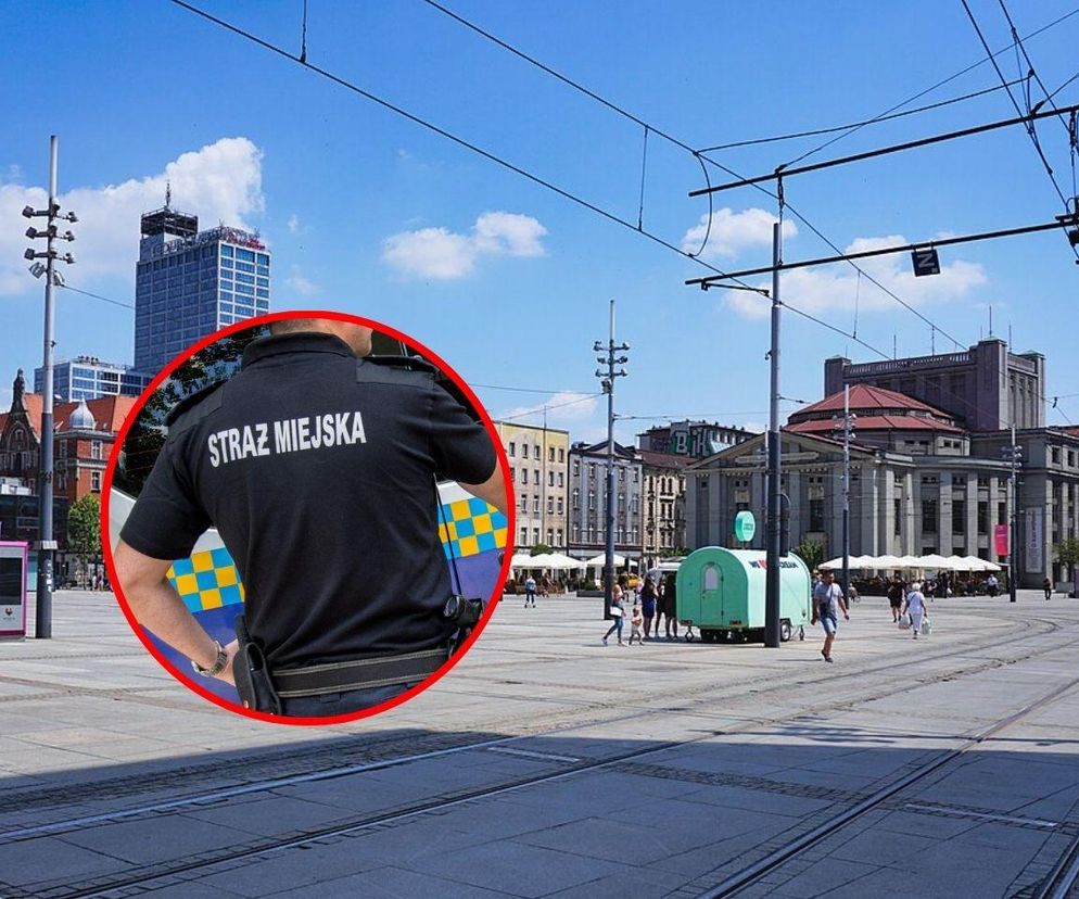 Interwencja straży miejskiej na katowickim rynku.