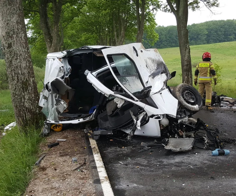 Dostawczak uderzył w drzewo, kierowca wyleciał z kabiny. Koszmarny wypadek pod Barwicami