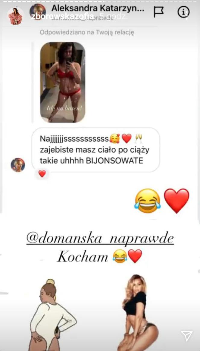 Aleksandra Domańska komentuje fotkę Zborowskiej